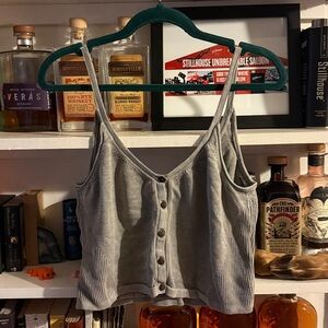 We the Free (Free People) Loose Cropped Gray Button-Up Tank Top